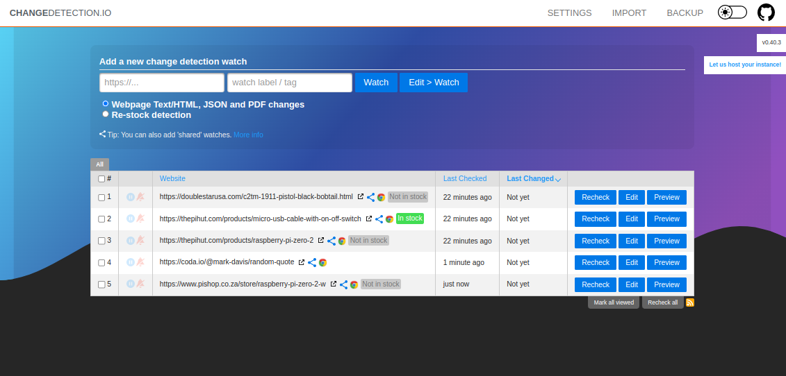 Screenshot von ChangeDetection ChangeDetection